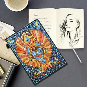 Quaderno con gufi scintillanti, quaderno artistico fai da te, bellissimi uccelli floreali, quaderno per schizzi A5, kit per pittura con diamanti, include strumenti e strass