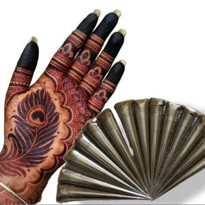 5 x Rajasthani Henna Cones Organic Natural Bridal Henna Mehendi Cone For Hand Feet Design Long Lasting Dark Colour Stain Natural Henna Cone