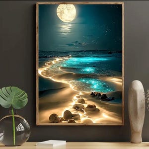 Seaside Moonlight 5D Volle Leinwand Sea Side Moon Romantischen Frieden Glanzeffekt