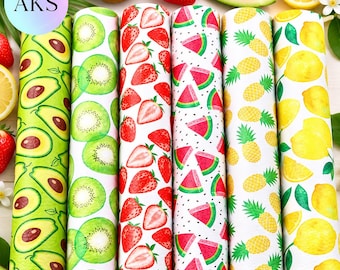 Fruit Faux Leather Sheets, Strawberry Avocado Lemon Kiwi Watermelon Pineapple Print, Flannel Backed Leatherette for Bows & Crafts 6 Peices