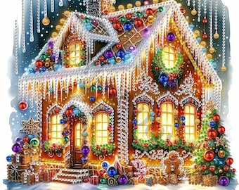 Gingerbread House 5D DIY Diamond Art Painting Kits Full Canvas Rhinestone Embroidery Christmas Crystal Art Kit Craft by Numbers Christmas
