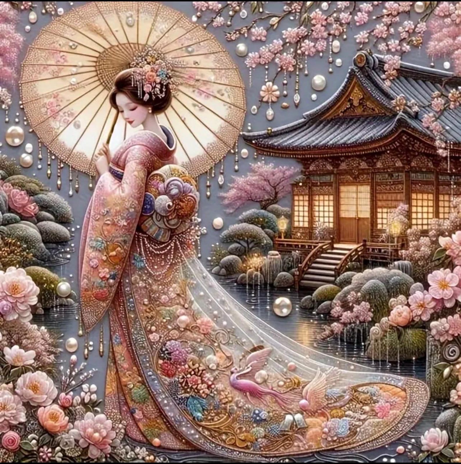 Geisha Numbers Graph Japanese Geisha 5D DIY Diamond Art Painting Kits Full Canvas Rhinestone ...