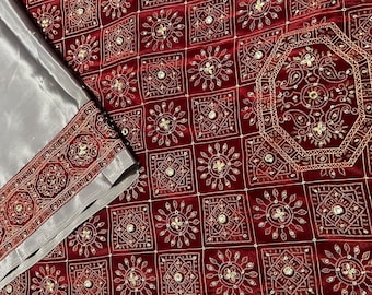 Vintage Paisley Rich Burgundy with Silver Full Saree traditional Indian Recycled Silk Sari with metal embroidery Saree Silk Dress Zardosi