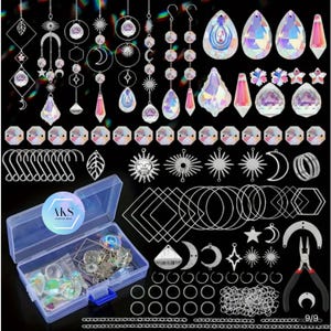 Zonnevanger kit zilver- Suncatcher DIY Ambachten Met Haken Kettingen Hangers Regenboog Maker Voor Raam Opknoping Crystal Glass Charms Neustang