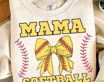 Coquette Bow Softball Mama PNG, Retro Sports Mom (Digital Download)