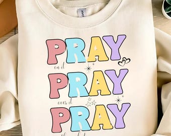 Watercolor Christian Pray Design, Retro Faith Png (Digital Download)