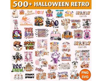 Retro Halloween PNG Bundle, Spooky Sublimation Designs (Digital Download)