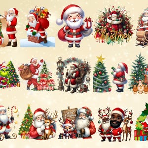 May include: A collection of Christmas-themed illustrations featuring Santa Claus, reindeer, and other holiday symbols. The illustrations are in a cartoon style and are perfect for use in holiday crafts, cards, and decorations.