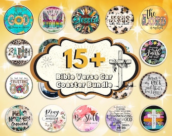 15 + Bible Verses Car Coaster, Bible Coaster Sublimation Designs, Round Car Coasters, Christian Quotes Car Coaster, Faith Coaster, Bible PNG