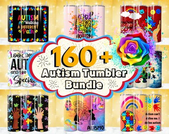 160 + Autism Tumbler Wrap Designs Bundle, 20oz Autism Awareness Designs, Accept Understand Love Wrap, Embrace Neurodiversity, Heart Rainbow