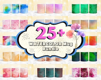25 + Watercolor Mug Wrap Designs, 11oz & 15oz Solid Watercolor Mug Wrap Sublimation Designs,  Coffee Cup Backgrounds, Add Your Own Text Mug