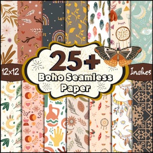 Más de 25 papeles digitales bohemios sin costuras, álbumes de recortes florales bohemios, imágenes prediseñadas de flores bohemias, patrones bohemios sin costuras, papel imprimible bohemio, papel tapiz bohemio PNG