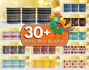 30 + Aztec Mug Bundle, Western Mug Wrap, Aztec Pattern Mug Wrap Design, 11oz & 15oz Aztec Mug Sublimation Design, Aztec Coffee Mug Wrap PNG