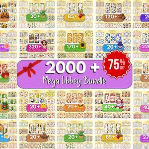 May include: A collection of various designs, including pumpkins, cacti, and floral patterns. The image showcases a mega bundle of over 2000 items, with a 75% off promotion. The designs are displayed in a grid format.