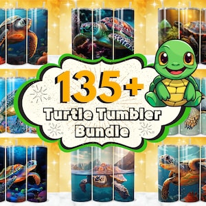 May include: A set of 135+ colorful stainless steel tumblers with various turtle designs. The tumblers feature different turtle species, including sea turtles, land turtles, and cartoon turtles. The tumblers are perfect for everyday use and make a great gift for turtle lovers.