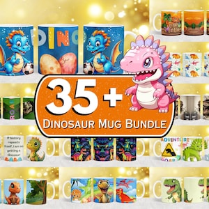 35 + Dinosaur Mug Bundle, Animated Dinosaur Mug Wrap, Dinosaur Lover Mug Wrap, 3D Baby Dinosaur Mug Wrap, 11oz & 15oz Cute Dinosaur Mug PNG