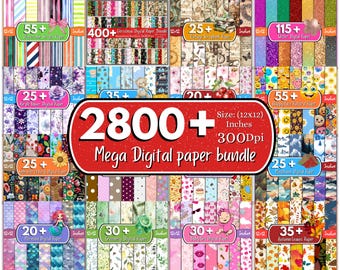 2800+ mega digitaal papierpakket, digitaal kerstpapier, digitaal bloemenpapier, digitaal plakboek, naadloze achtergrond, digitale patronen