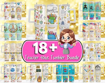 Teacher Affirmations 40oz Tumbler Wrap Bundle, Rainbow Design (Digital Download)