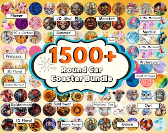 1500種類以上のカーコースター昇華プリントデザインセット（PNGデジタルダウンロード）