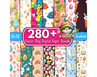 280 + Paasdag digitaal papierpakket, naadloze paaspatronen, paasplakboekpapier, paashaaspapier, paaseierenpapier, lentepapier