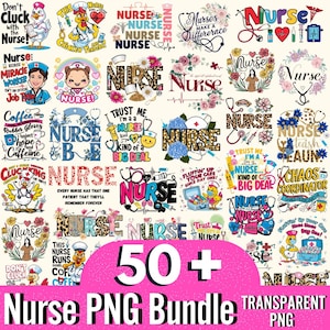 Paquete de 50 diseños de enfermeras (PNG), camisetas retro de enfermera (PNG), enfermeras modernas (PNG), enfermeras con purpurina (PNG), enfermeras con flores (PNG), enfermeras profesionales (PNG), lazos de enfermera (PNG)
