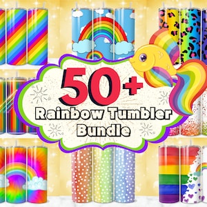 Puede incluir: Una colección de más de 50 diseños de vasos con temática de arcoíris. Los diseños presentan varios patrones de arcoíris, incluyendo rayas, purpurina y lunares. Los vasos son perfectos para agregar un toque de color a tu vida diaria.