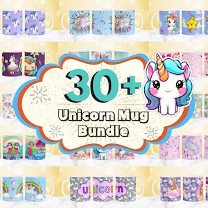 30 + 30 Einhorn Becher Wrap Designs, 11 Unzen 15 Unzen Einhorn Becher Sublimation, süßer Einhorn Becher Druck, Kaffeetasse Designs, Baby Pferd Becher Wrap PNG,