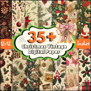 35 + Christmas Vintage Digital Paper, Xmas Background Paper, Christmas Digital Paper, Christmas Theme Wallpaper, Christmas Décor Scrapbook