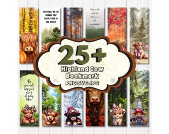 25 + Highland Cow Bookmark Design, Cow Bookmark, Cute Highland Cow Bookark, Baby Highland Cow Bookmark, Highland Bookmark Sublimation Design