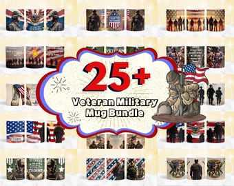 Paquete de más de 25 tazas militares para veteranos, con diseño de bandera estadounidense, de soldado, de ejército, de veteranos de 325 y 400 ml, de EE. UU., PNG