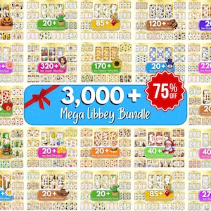 May include: A promotional image showcasing a large bundle of Libbey glass designs. The image features a central banner with the text "3,000+ Mega Libbey Bundle" and a "75% OFF" promotion. Various designs are displayed in rows.