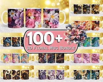 100 + 3D-Blumen-Becher-Wrap-Designs, 3D-Blumen-Becher-Sublimations-Designs, 11 Unzen und 15 Unzen Becher-Designs Bundle, Florale Sublimations-Designs, Blumenbecher