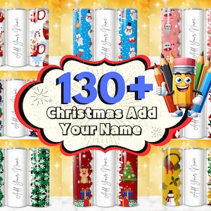 130 + Design de embrulho de copo de Natal Adicione seu próprio nome, tema de Natal Adicione seu nome, copo de 20 onças Adicione seu nome, sublimação de Natal