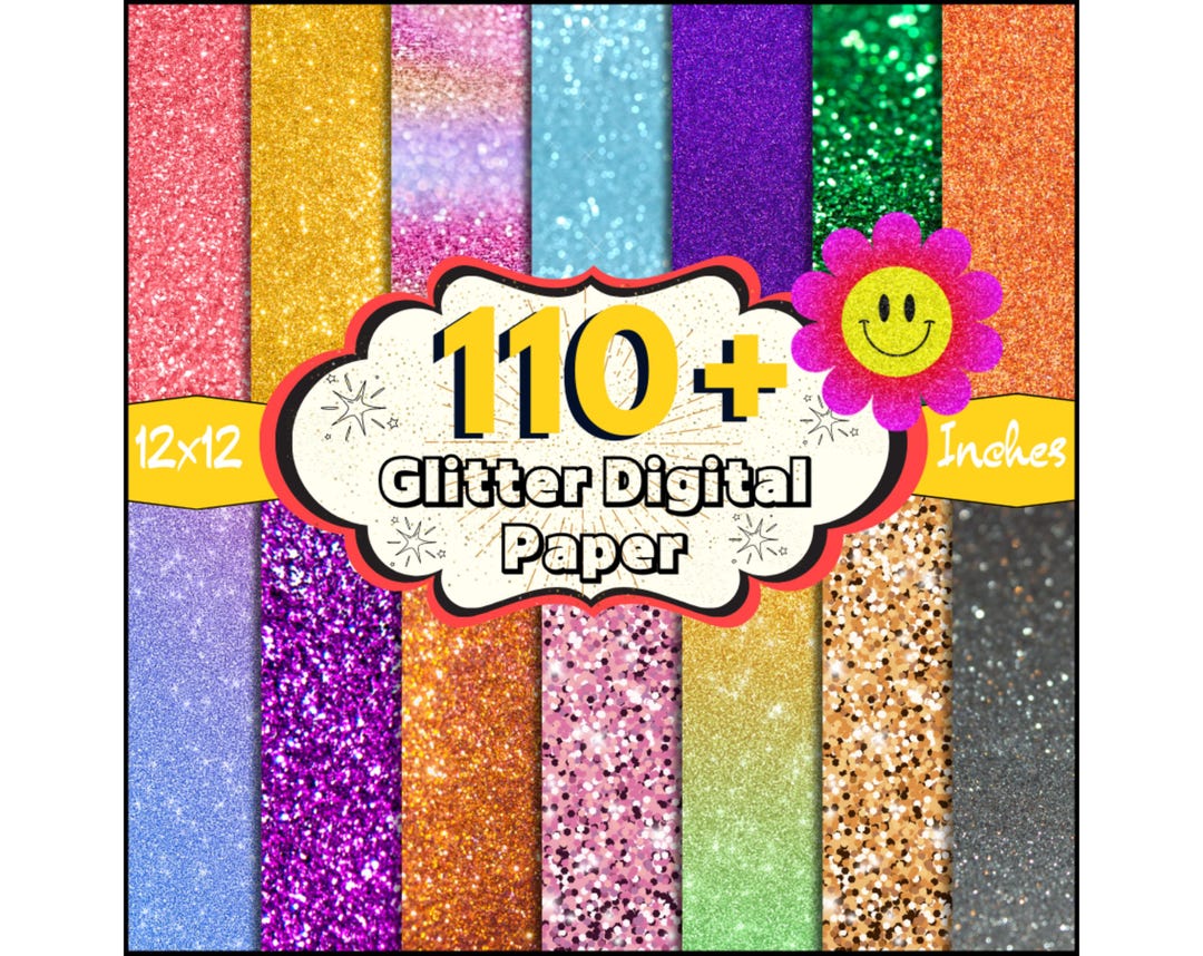 110 + Glitter Digital Paper Bundle, Rainbow Glitter Seamless Pattern ...