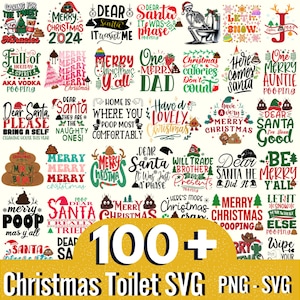 100 + Pacchetto di carta igienica natalizia SVG, Carta igienica divertente SVG, Cartello del bagno SVG, Regalo scherzoso di Natale SVG, Rotolo di carta igienica SVG, Natale SVG