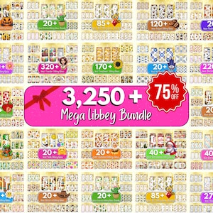 May include: A promotional image showcasing a large collection of decorative items. The image features a variety of designs, including seasonal and themed patterns. Text includes "3,250+ Mega Libbey Bundle" and "75% OFF".