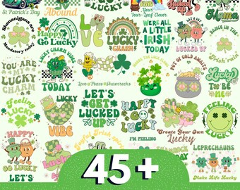 45 + Retro St Patrick's Day Png, Irish Day Png, Shamrock Png, Clover Png, Lucky Png, St Patrick Sublimation, Patty's Png, Patrick Png Design