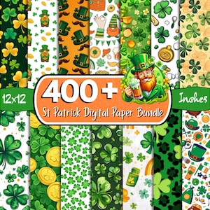Plus de 400 méga paquets de papier numérique pour la Saint-Patrick, papier numérique irlandais, papier numérique Shamrock, papier numérique vert, papier sans couture pour la Saint-Patrick