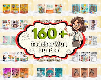 Más de 160 diseños de envoltorios para tazas de maestros, tazas de agradecimiento a los maestros, tazas de vida docente, diseños PNG de envoltorios para tazas de maestros de 11 oz y 15 oz, sublimación de tazas de maestros