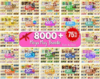 8000 + Mega Mug Wrap Bundle, 11 Unzen 15 Unzen Tassen Sublimationsdesigns, Lehrer Tasse, Fototasse, Mama Tasse, Kaffeetasse, Cartoon Mug Wrap, Tassenbündel