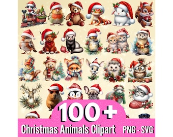 100 + Christmas Animal Clipart, Christmas Dog Png, Christmas Cat Png, Xmas Animals Tshirt Designs, Christmas Cute Animals Png Bundle