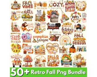 50 + Retro Fall Png Bundle, Thanksgiving Png, Fall Vibes Png, Fall Coquette Bow Png, Trendy Fall Png, Pumpkin Png, Autumn Png, Thankful Png