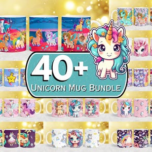 40 + Einhorn Becher Wrap Designs, 11 Unzen 15 Unzen Einhorn Becher Sublimation, süßer Einhorn Becher Druck, Kaffeetasse Designs, Baby Pferd Becher Wrap PNG,