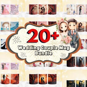 Lot de 20 tasses pour couple mariage, emballage de tasse amoureux, emballage de tasse à café couple, emballage de tasse à café 11 oz et 15 oz, sublimation de couple café Design PNG