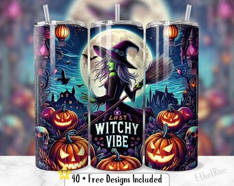 Diseño de envoltura de vaso de bruja de Halloween, envoltura de vaso con vibraciones de bruja, vaso de bruja mala, vaso de terror de Halloween, vaso de calabaza de Halloween PNG