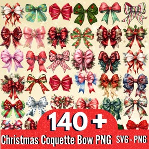 140 + Christmas Coquette PNG Bundle, Retro Christmas Png, Christmas Coquette Bow Png, Merry Christmas Png, Santa Png, Christmas Bow Png