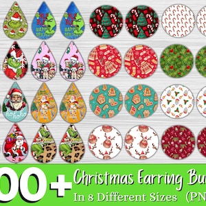 100 + Christmas Earring Sublimation Bundle, Christmas Teardrop Earrings Png, Xmas Round Earrings Png, Tear Drop Earrings, Christmas Earrings