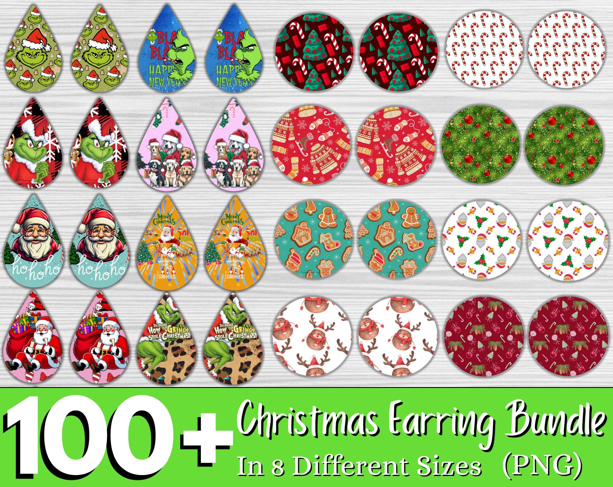 100 + Christmas Earring Sublimation Bundle, Christmas Teardrop Earrings Png, Xmas Round Earrings Png, Tear Drop Earrings, Christmas Earrings
