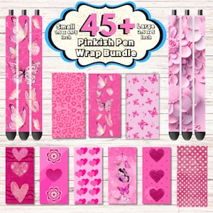 45 + Pinkish Pen Wrap Bundle, Pen Heart Pen Wrap, Polka Dot Pen Wrap, Pink Floral Pen Wrap, Glitter Pen Wrap, Pinkish Pen Sublimation PNG