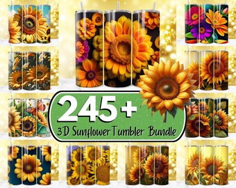 May include: A set of 245+ 3D sunflower tumbler designs. The tumblers feature a variety of sunflower patterns, including yellow, orange, and red sunflowers. The tumblers are perfect for adding a touch of nature to your home.